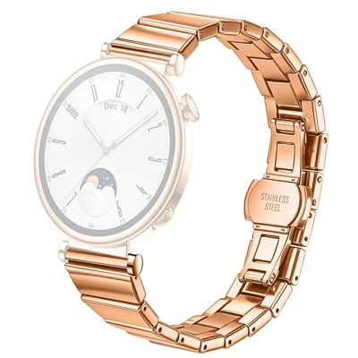 For Huawei Watch GT 4 41mm Strap 18mm One-bead Stainless Steel Replacement Metal Watch Band with Butterfly Buckle - Rose Gold