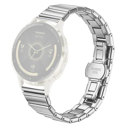 For Garmin Forerunner 265S Strap 18mm One-bead Stainless Steel Watch Band with Butterfly Buckle - Silver