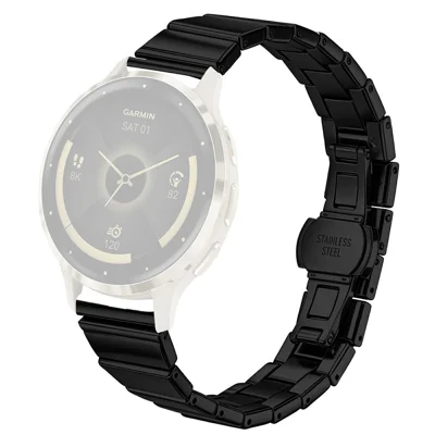 For Garmin Forerunner 265S Watch Band 18mm One-bead Stainless Steel Smart Watch Bracelet with Butterfly Buckle - Black
