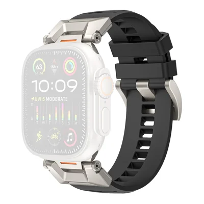 AHASTYLE WE30 Fluororkautschukband für Apple Watch Ultra 3 2 1 49mm / Serie 11 10 46mm / 9 8 7 45mm / SE3 SE2 SE 6 5 4 44mm / 3 2 1 42mm atmungsaktives robustes Ersatzarmband - Schwarz