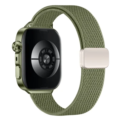 Elastisches Nylonarmband für Huawei Watch Fit 5 / 5 Pro / 4 / 4 Pro / 3, doppeltes magnetisches Verschlussband, gewebtes Band – Olivgrün
