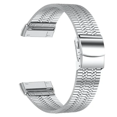 Fine Quality Stainless Steel Smart Watch Band Replacement 5 Beads Watch Strap for Fitbit Versa 3/Sense - Silver