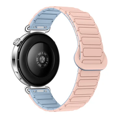 18mm Silicone Strap for Huawei Watch GT 6 41mm / GT 5 41mm / GT 5 Pro 42mm Two-Tone Magnetic Quick Release Replacement Band - Sand Pink+Mist Blue