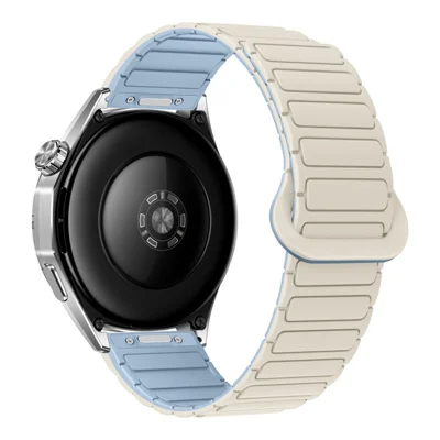Силиконовый ремешок 20 мм для Samsung Galaxy Watch7 44 мм / 40 мм / Watch6 Classic 43 мм / 47 мм, двухцветный, с магнитной застежкой и быстросъёмным креплением — антикварная белизна+голубой туман