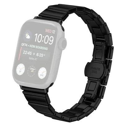 Watch Strap For Apple Watch Series 12 11 10 42mm / 9 8 7 41mm / SE3 SE2 SE 6 5 4 40mm / 3 2 1 38mm , 18mm One-Beaded Stainless Steel Butterfly Buckle Band - Black