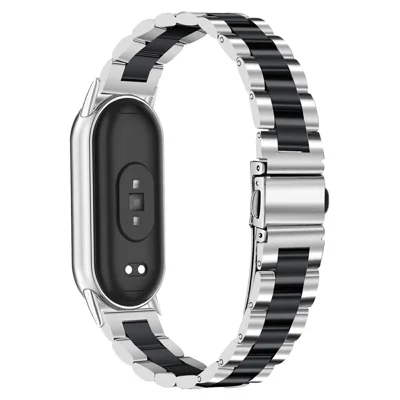 Metal Watch Band for Xiaomi Smart Band 10 / 9 / 8 Contrast Color 3-Bead Stainless Steel Strap - Silver / Black