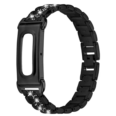 Voor Google Fitbit Air Horlogeband Drie-Knopen Strassversiering Gegalvaniseerd Roestvrijstalen Band - Zwart