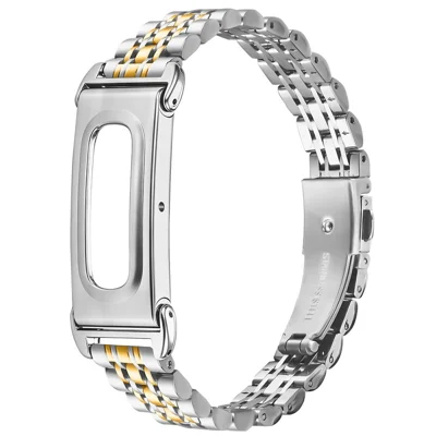 For Google Fitbit Air Stainless Steel Watch Band Contrast Color Slim Beaded Link Strap - Silver / Gold