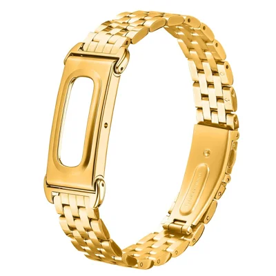 For Google Fitbit Air Metal Watch Band Eletroplating Stainless Steel Five-Bead Slim Strap - Gold