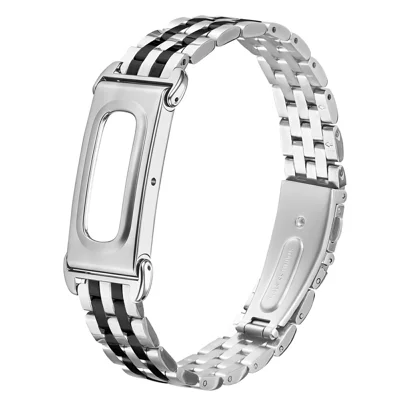 Voor Google Fitbit Air Metal Horlogeband Contrastkleur Roestvrijstalen Vijf-kralige Slanke Band - Zilver / Zwart