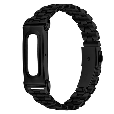 For Google Fitbit Air Watch Band with Case Pearl-Shape Stainless Steel Watch Bracelet Strap - Black