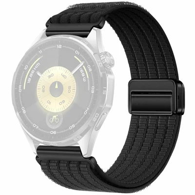 18mm Nylon Watch Strap for Huawei Watch GT 6 41mm / GT 5 41mm / GT 4 41mm Magnetic Clasp Five Ring Band - Black