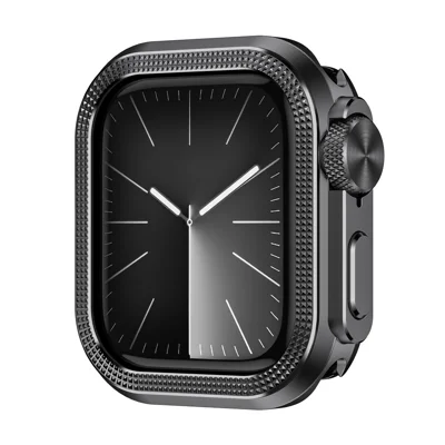 For Apple Watch Series 11 46mm / 10 46mm Metal Case Diamond Texture Zinc Alloy PC Protective Cover - Black