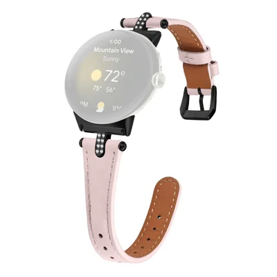 Strap For Google Pixel Watch 5 / Watch 4 / Watch 3 / Watch 2 / Watch 41mm Genuine Cow Leather Rhinestone Decor Watch Band with Black Buckle - Pink