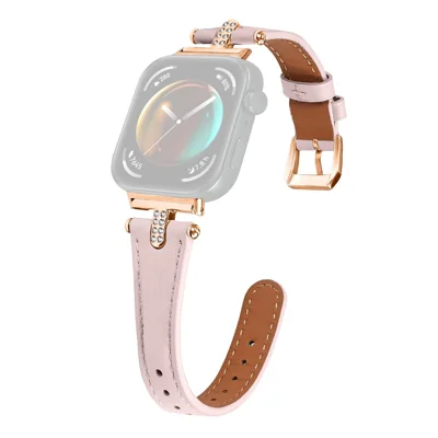 Watch Band For Huawei Watch Fit 5 / Fit 5 Pro / Fit 4 / Fit 4 Pro / Fit 3 , Rhinestone Decor Genuine Cow Leather Replacement Bracelet with Rose Gold Buckle - Pink