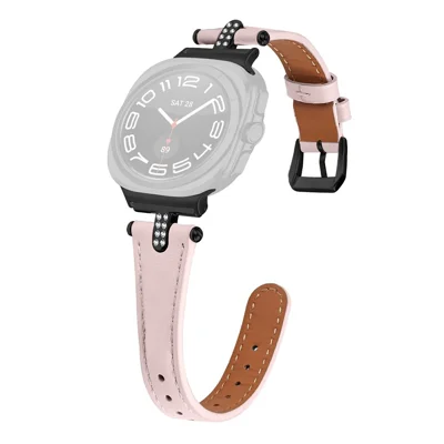 Watch Strap For Samsung Galaxy Watch Ultra2 47mm / Ultra (2025) 47mm / Watch Ultra 47mm , Genuine Cow Leather Rhinestone Decor  Band with Black Buckle - Pink