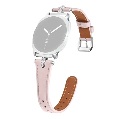 Watch Band For Samsung Galaxy Watch9 40mm / 44mm /  Watch8 40mm / Watch8 44mm / Watch8 Classic 46mm , Genuine Cow Leather Rhinestone Decor Strap with Silver Buckle - Pink