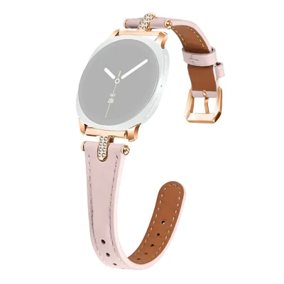 Watch Band For Samsung Galaxy Watch9 40mm / 44mm /  Watch8 40mm / Watch8 44mm / Watch8 Classic 46mm ,  Rhinestone Decor Genuine Cow Leather Replacement Bracelet with Rose Gold Buckle - Pink