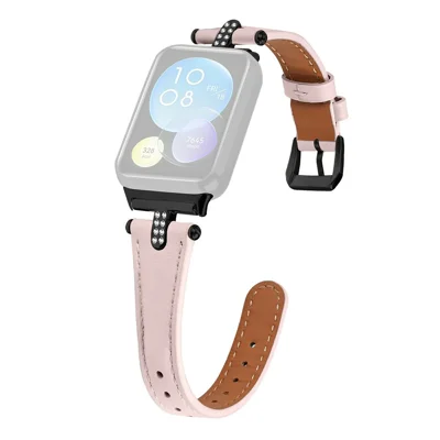 Watch Strap For Xiaomi Smart Band 10 Pro / 9 Pro / 8 Pro / Redmi Watch 6 / Watch 5 / Watch 4 , Genuine Cow Leather Rhinestone Decor  Band with Black Buckle - Pink
