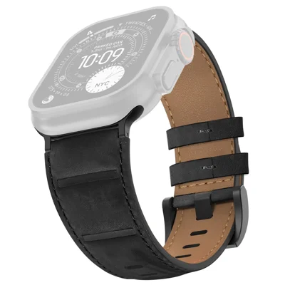 AHASTYLE DD12 Watch Strap for Apple Watch Ultra 4 3 2 1 49mm / Series 12 11 10 46mm / 9 8 7 45mm / SE3 SE2 SE 6 5 4 44mm / 3 2 1 42mm Crazy Horse Texture Genuine Cow Leather Band - Black