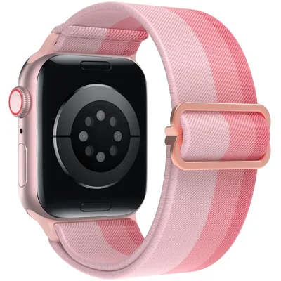 AHASTYLE WE26 Gradient Watch Band for Apple Watch Ultra 4 3 2 1 49mm / Series 12 11 10 46mm / 9 8 7 45mm / SE3 SE2 SE 6 5 4 44mm / 3 2 1 42mm Soft Nylon Woven Adjustable Strap - Pink