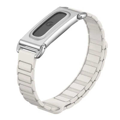 For Google Fitbit Air Watch Band with Zinc Alloy Metal Watch Case Silicone Replacement Chain Link Strap - Starlight