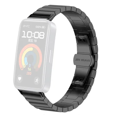 For Honor Band 11 / 11 Pro Watch Band Butterfly Clasp Stainless Steel Strap - Black