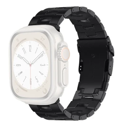 Wrist Band for Apple Watch Ultra 4 3 2 1 49mm / Series 12 11 10 46mm / 9 8 7 45mm / SE3 SE2 SE 6 5 4 44mm / 3 2 1 42mm Oracle Bone Shape Titanium Alloy Watch Strap - Black