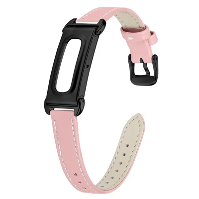 Voor Google Fitbit Air Echt Leren Horlogeband met Horlogehouder Verstelbaar Band met Zwarte Gesp - Roze