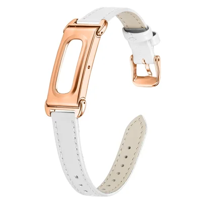 Voor Google Fitbit Air Echt Leren Horlogeband met Horlogehouder Verstelbaar Band met Roségoud Gesp - Wit