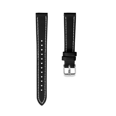 For Garmin CIRQA Smart Band 14mm Genuine Cow Leather Watch Strap Adjustable Replacement Band with Silver Buckle - Black