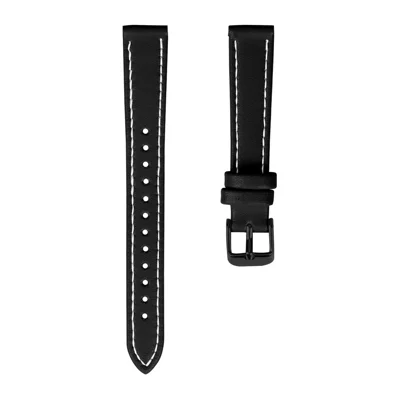 For Garmin CIRQA Smart Band 14mm Genuine Cow Leather Watch Strap Adjustable Replacement Band with Black Buckle - Black
