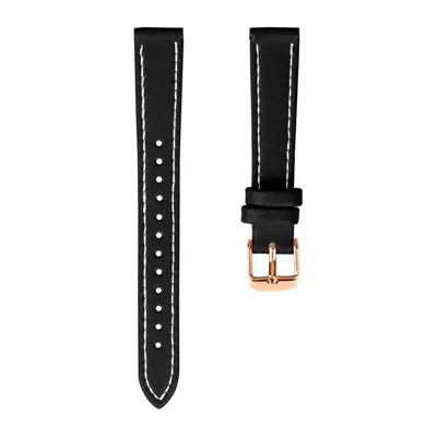 For Garmin CIRQA Smart Band 14mm Genuine Cow Leather Watch Strap Adjustable Replacement Band with Rose Gold Buckle - Black
