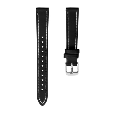 14mm Watch Strap for Garmin Lily 2 Genuine Cow Leather Adjustable Replacement Band with Silver Buckle - Black