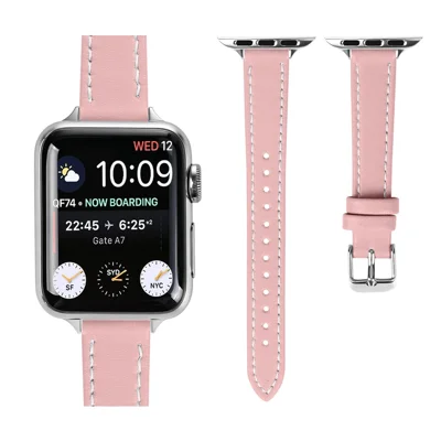 14mm Watch Strap for Apple Watch Ultra 4 3 2 1 49mm / Series 12 11 10 46mm / 9 8 7 45mm / SE3 SE2 SE 6 5 4 44mm / 3 2 1 42mm Genuine Cow Leather Adjustable Band with Silver Buckle - Pink