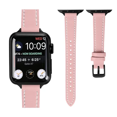 14 mm Band für Apple Watch Ultra 3 2 1 49 mm / Series 11 10 46 mm / 9 8 7 45 mm / SE3 SE2 SE 6 5 4 44 mm / 3 2 1 42 mm Echtes Leder Armband mit schwarzer Schnalle – Pink