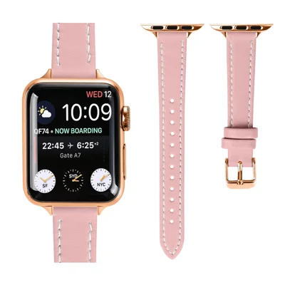 14mm Strap for Apple Watch Ultra 4 3 2 1 49mm / Series 12 11 10 46mm / 9 8 7 45mm / SE3 SE2 SE 6 5 4 44mm / 3 2 1 42mm Genuine Cow Leather Watchband with Rose Gold Buckle - Pink