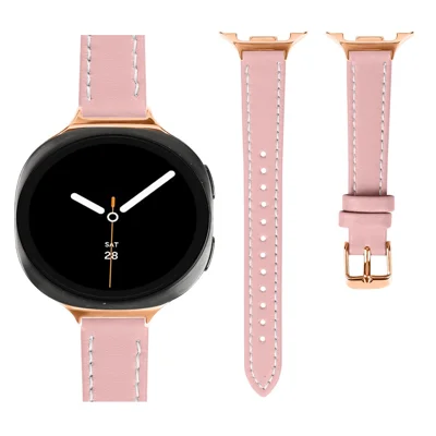 14mm Watch Strap for Samsung Galaxy Watch8 44mm  /  40mm  /  Watch8 Classic 46mm  /  Watch9 44mm  /  40mm Genuine Cow Leather Adjustable Band with Rose Gold Buckle - Pink