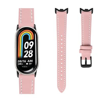 Voor Xiaomi Smart Band 10 / 9 / 8 Echt Leren Horlogebandje Verstelbaar Reservebandje met Zwarte Gesp - Roze