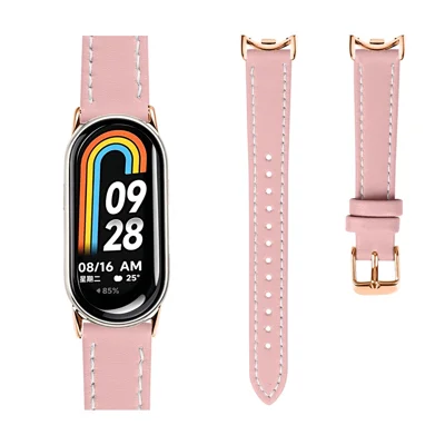 Voor Xiaomi Smart Band 10 / 9 / 8 Echt Rundlederen Horlogebandje Verstelbaar Reservebandje met Roségouden Gesp - Roze