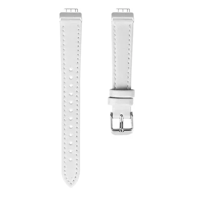 Para Fitbit Inspire 2 Correia de Relógio em Couro Legítimo de Vaca Correia de Substituição Ajustável com Fivela Prateada - Branco