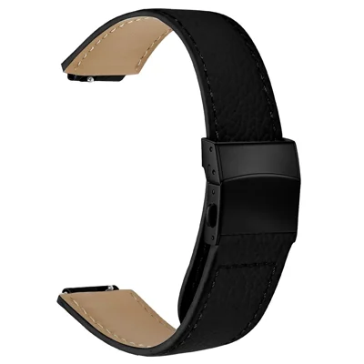 For Garmin CIRQA Smart Band Watch Strap Litchi Texture Genuine Cow Leather Wrist Band with 14mm Black Connector Turtle Back Buckle - Black