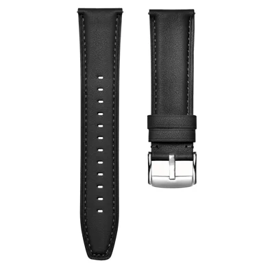 Quick-Release-22mm Genuine Cow Leather Watch Band for Huawei Watch GT 7 46mm / GT 6 46mm / GT 5 46mm / GT 4 46mm Metal Pin Buckle Flat Tail Strap - Black