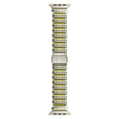 Watch Band for Apple Watch Series 12 11 10 42mm / 9 8 7 41mm / SE3 SE2 SE 6 5 4 40mm / 3 2 1 38mm , 5-Row Silicone + Titanium Alloy Magnetic Clasp Wrist Strap - Silver+Green