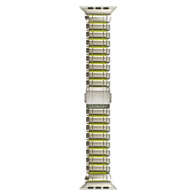 Watch Band for Apple Watch Ultra 4 3 2 1 49mm / Series 12 11 10 46mm / 9 8 7 45mm / SE3 SE2 SE 6 5 4 44mm / 3 2 1 42mm , 5-Row Silicone + Titanium Alloy Magnetic Clasp Wrist Strap - Silver+Green