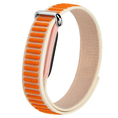 For Google Fitbit Air Watch Strap Woven Nylon Two-Tone Magic Tape Watch Band - Pink+Orange