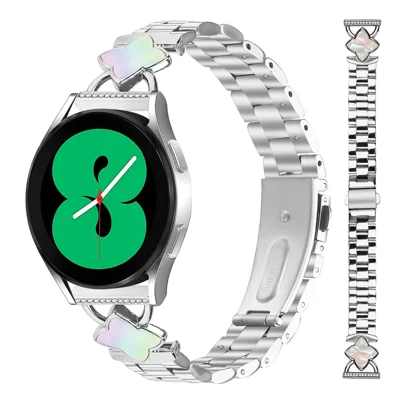 För Samsung Galaxy Watch 42mm-band av polerat rostfritt stål med tre pärlor och rombiskt skal