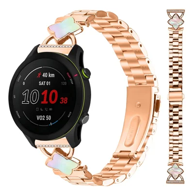 For Garmin vivoactive 5 / GarminActive 5 Strap Stainless Steel 3-Bead Rhombus Shell Replacement Metal Watch Band - Rose Gold