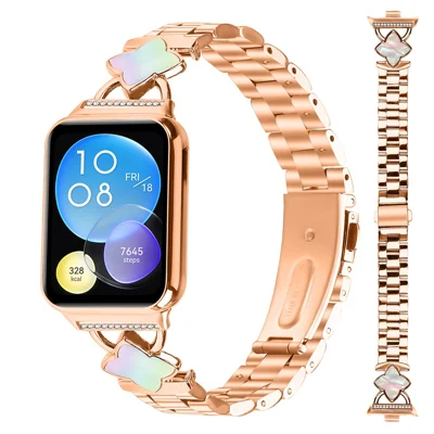 Uhrenarmband für Xiaomi Smart Band 10 Pro / Band 9 Pro / Band 8 Pro / Watch 6 / Watch 5 / Watch 4, Edelstahl-3-Kugel-Rauten-Shell Ersatz-Metallarmband - Roségold