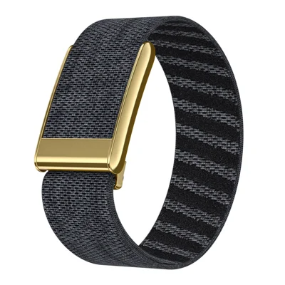 Watch Band for WHOOP 5.0  /  WHOOP 5.0 Peak  /  WHOOP 5.0 One Elastic Braided Strap with Shiny Gold Frame Replacement Wristband - Black Grey